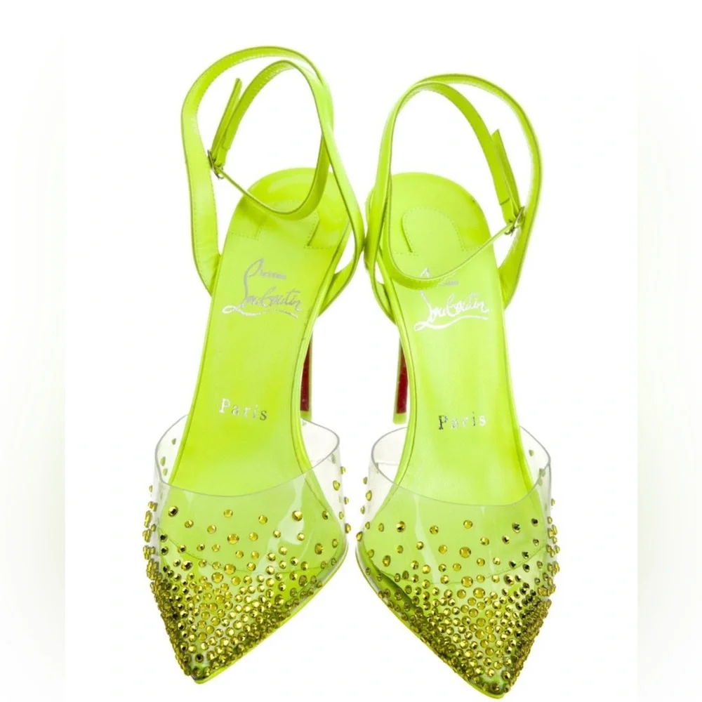 Christian Louboutin Patent Leather Crystal Embellished Slingback Pump - Picture 2 of 5